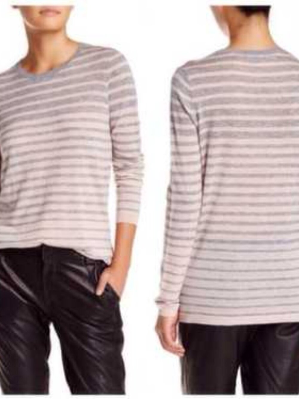 Vince Wool Cashmere Blend Stripe Sweater Small Pink Super Soft Lightweight